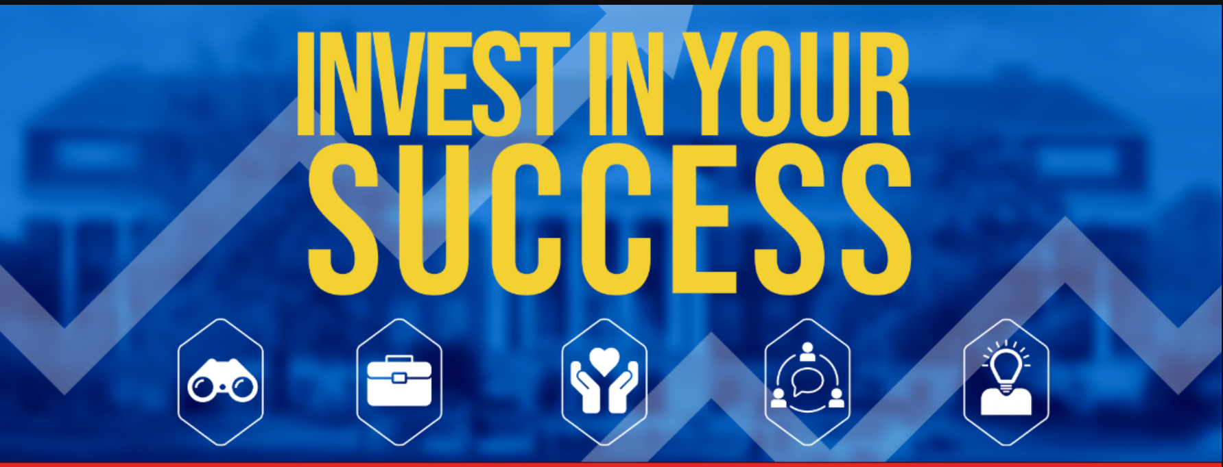 The phrase "invest in your success" in front of a blue background