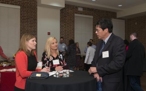 people talking at table